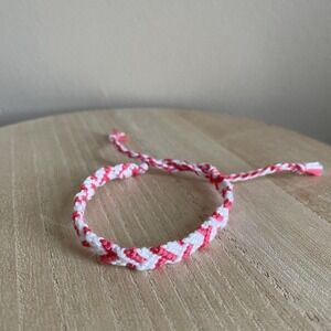 Lucienne Woven Friendship Bracelet OS Pink White Women Cotton Handmade Tie